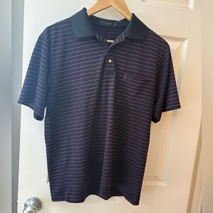 Yves Saint Laurent silk men’s navy pink stripe polo short sleeve size large